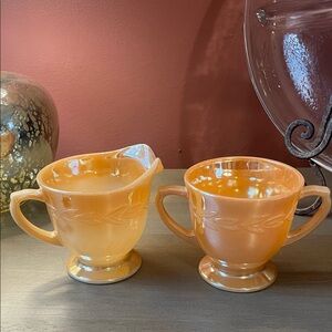 Vintage Fire King Peach Lusterware Ceamer and Sugar Set